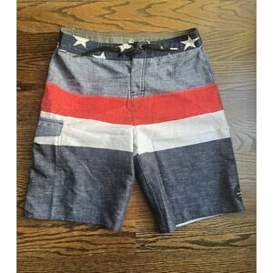 Rip Curl Board Shorts Mens 29 White Blue Red Retro Cargo Drawstring Surf Swim